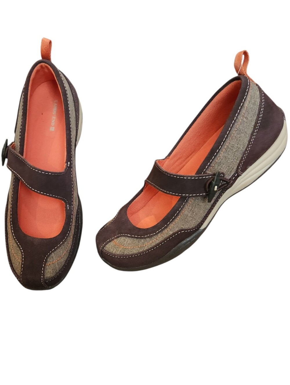 NWT Lands' End NatureTex Mary Jane Trail Hiking Shoes Partial Suede Size 7 Brown